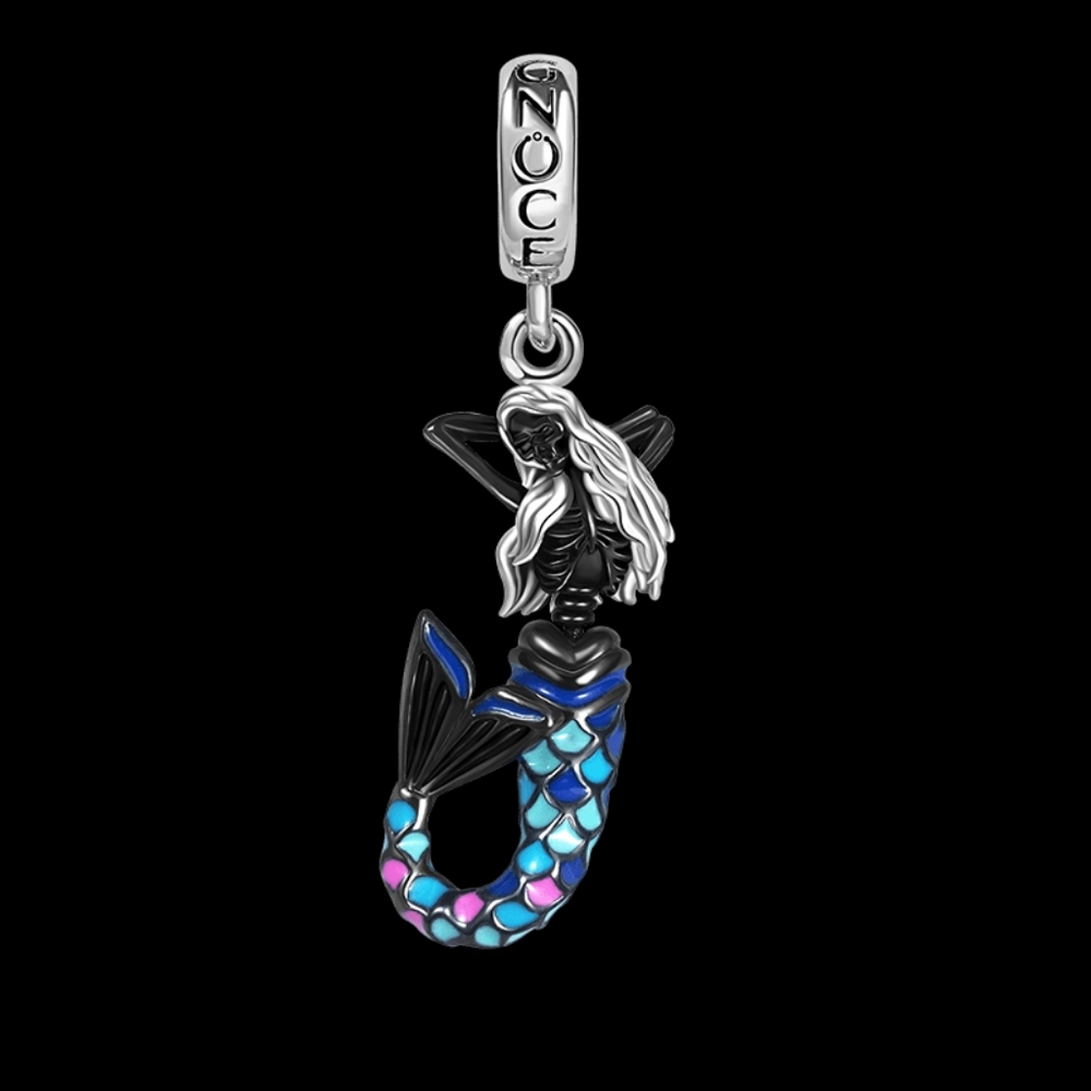 🎆Gnoce Sterling Silver Black Skeleton Mermaid Dangle Bracelet Charm